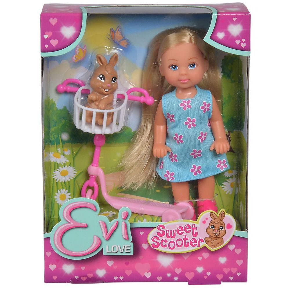 Кукла Еви на самокате с кроликом, 12 см.  
